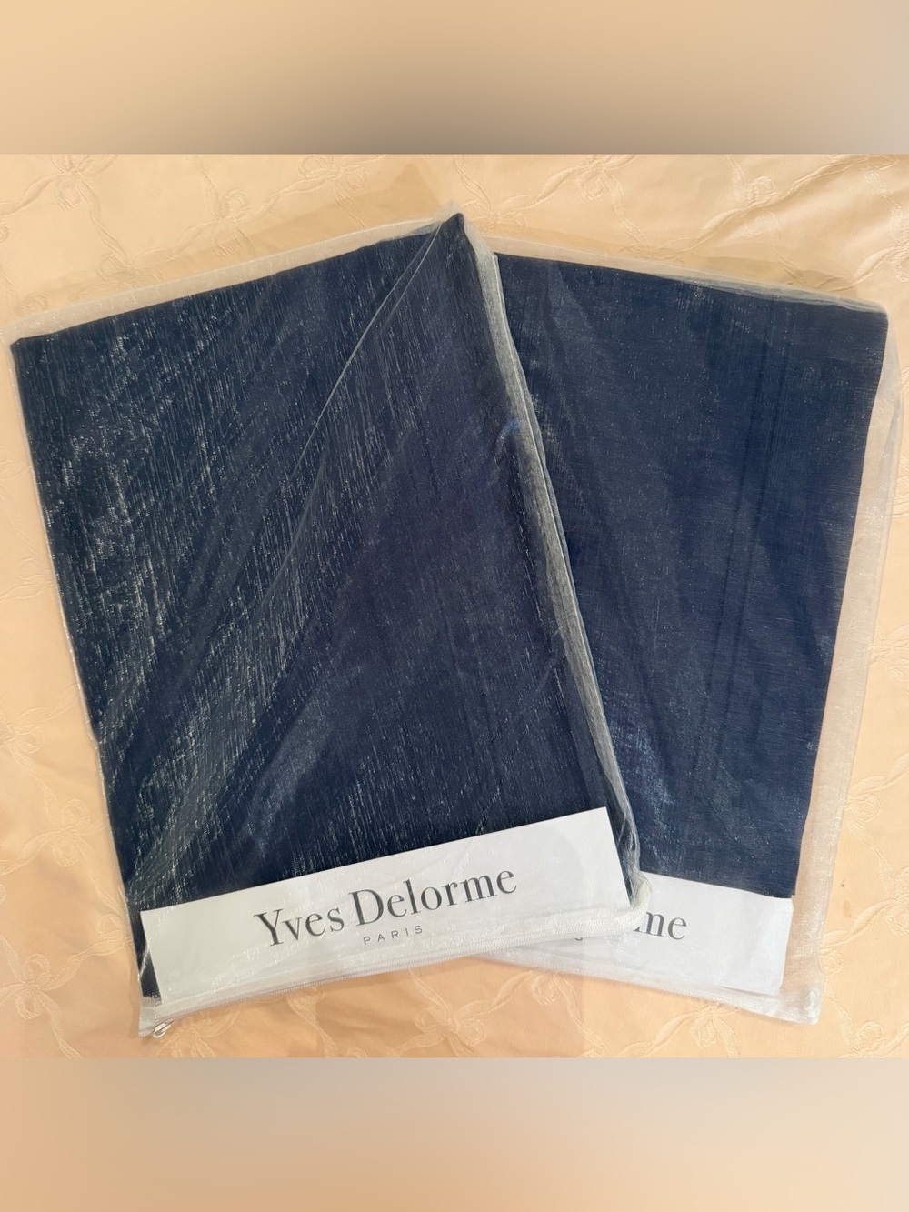Yves Delorme Triomphe Marine Set of 2 Pillow Shams Organic Cotton Sateen NIP